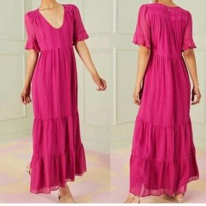 Marie Oliver Vanessa large 100% silk fuschia pink maxi dress.